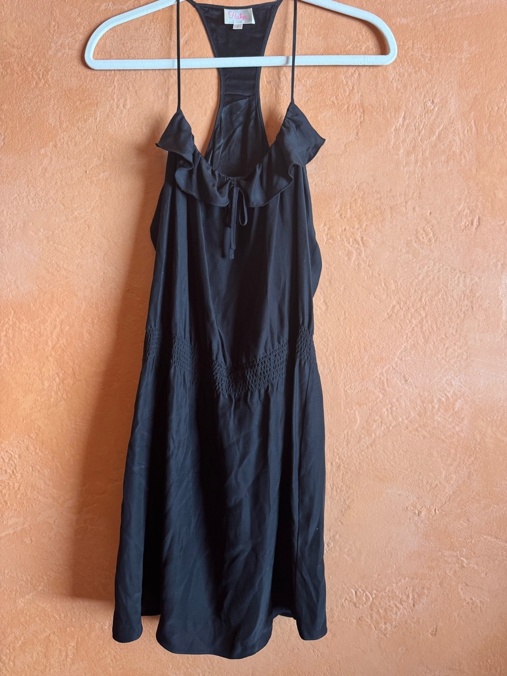 Parker 100% Silk Black Racerback Ruffle Mini Dress Size S